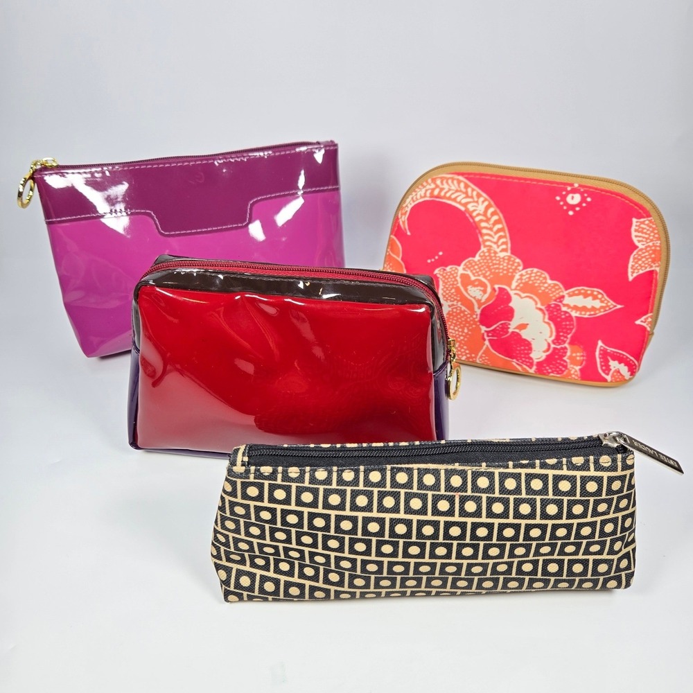Estee Lauder Cosmetic Bags Lot of 4 Floral Geometric Purple Red Black Pink